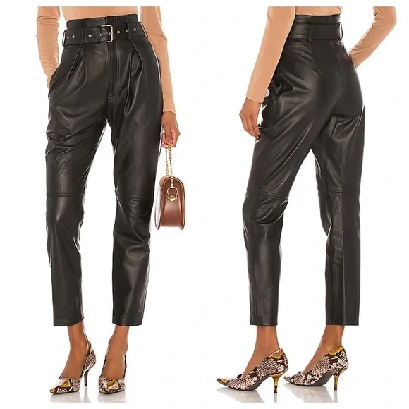 NEW Song of Style Revolve Suzie Leather Pants (Sz M) Belted Crop Black - Picture 1 of 15